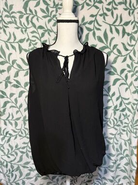 Max Studio Black Sleeveless Tie-Neck Blouse
